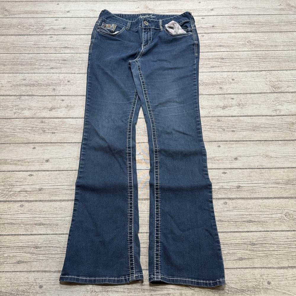 Amethyst Jeans Women's 11 Blue Denim Flare Slim Fit Low Rise Embellished Pockets